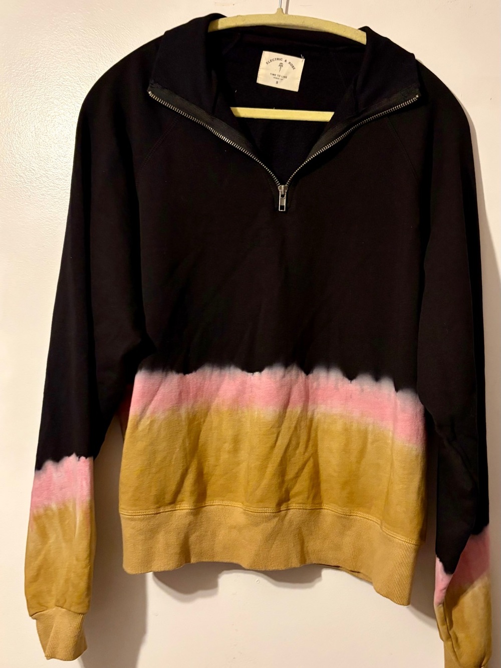 Electric & Rose Black Half-Zip Tie-Dye Pullover with Pink & Mustard Bands